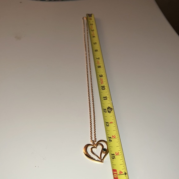 Avon Gold-Toned Floating Heart Green Stone Necklace Length - Picture 7 of 11